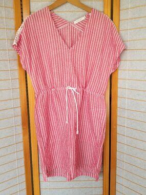 Mododoc LA Linen Blend Red White Stripe Dress Size Small Casual July 4